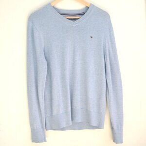 Size M - Tommy Hilfiger Men's Blue Pima Cotton V-Neck Light Sweater